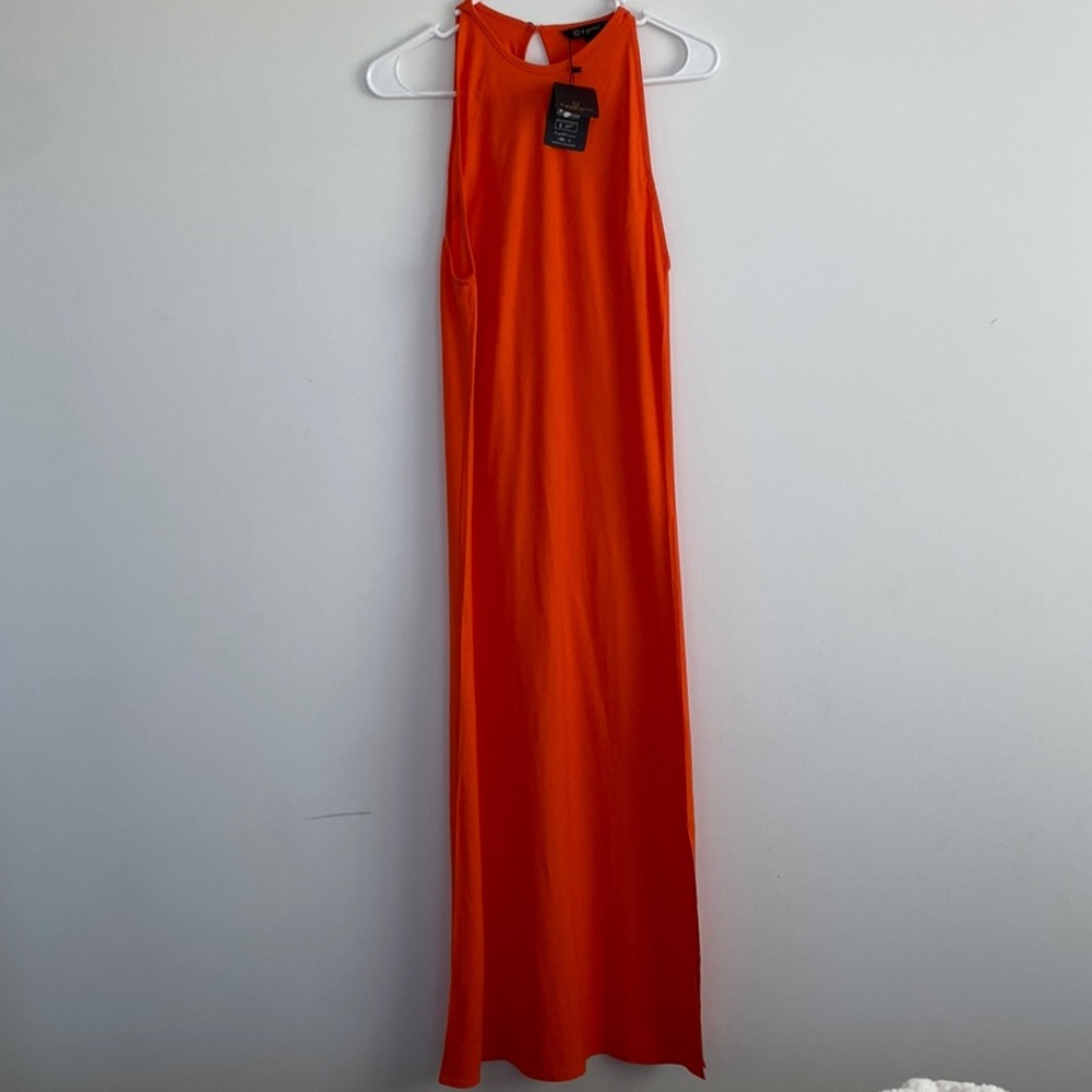 Orange Sleeveless Halter Maxi Dress for Cocktail Events